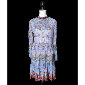 Anthropologie Bhanuni by Jyoti Juliana Blue Floral Print Beaded Dress Sz Medium